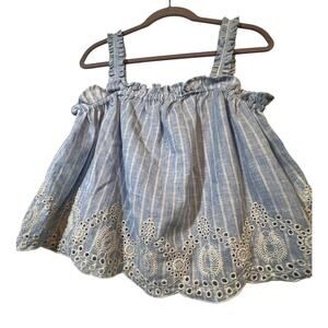 Zara Striped Baby Doll Top Ruffled Embroidered Cami Light Blue White Size Medium
